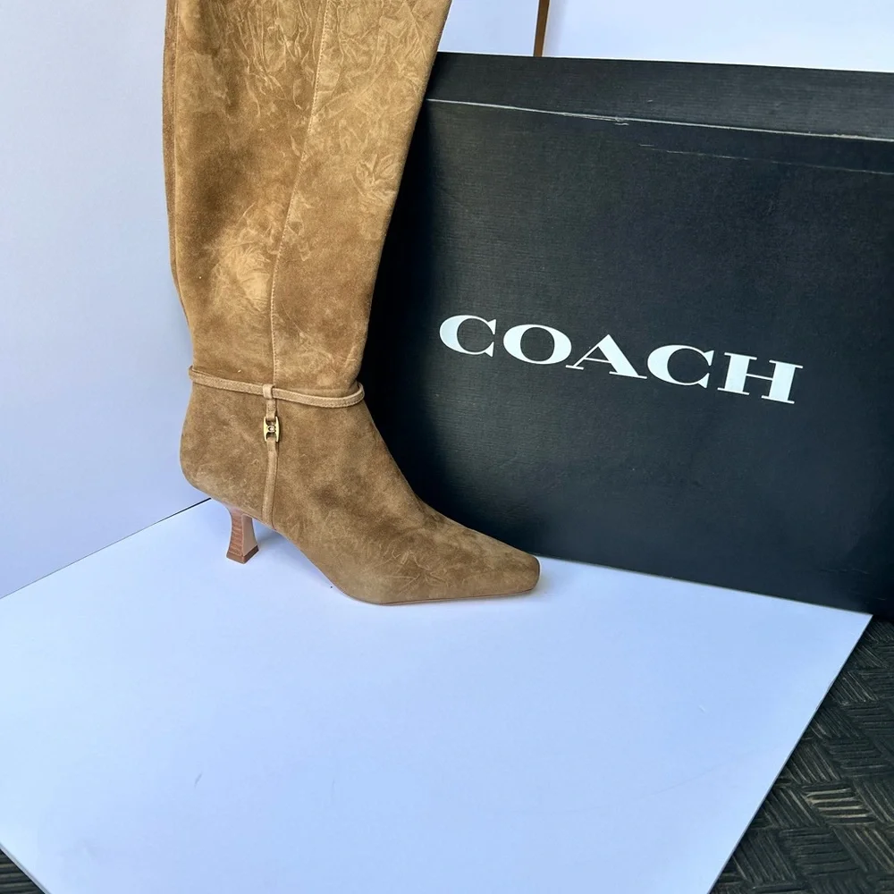 Coach Women's Brown Suede Heeled Boots - Picture 2 of 3